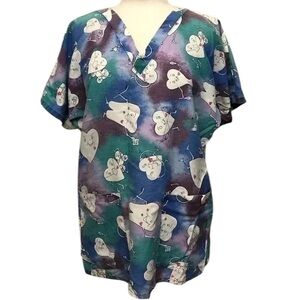 Landau Blue Purple Green Medical/ Dental Scrub Top